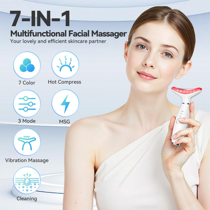 7 Color Neck Face Massager Tool, Facial Massager for Skin Care at Home, Face Sculpting Tool with Thermals, Vibration (White)
